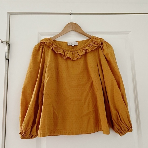 Kristinit Swiss Dot Ruffle Top Goldenrod Mustard - Picture 1 of 6